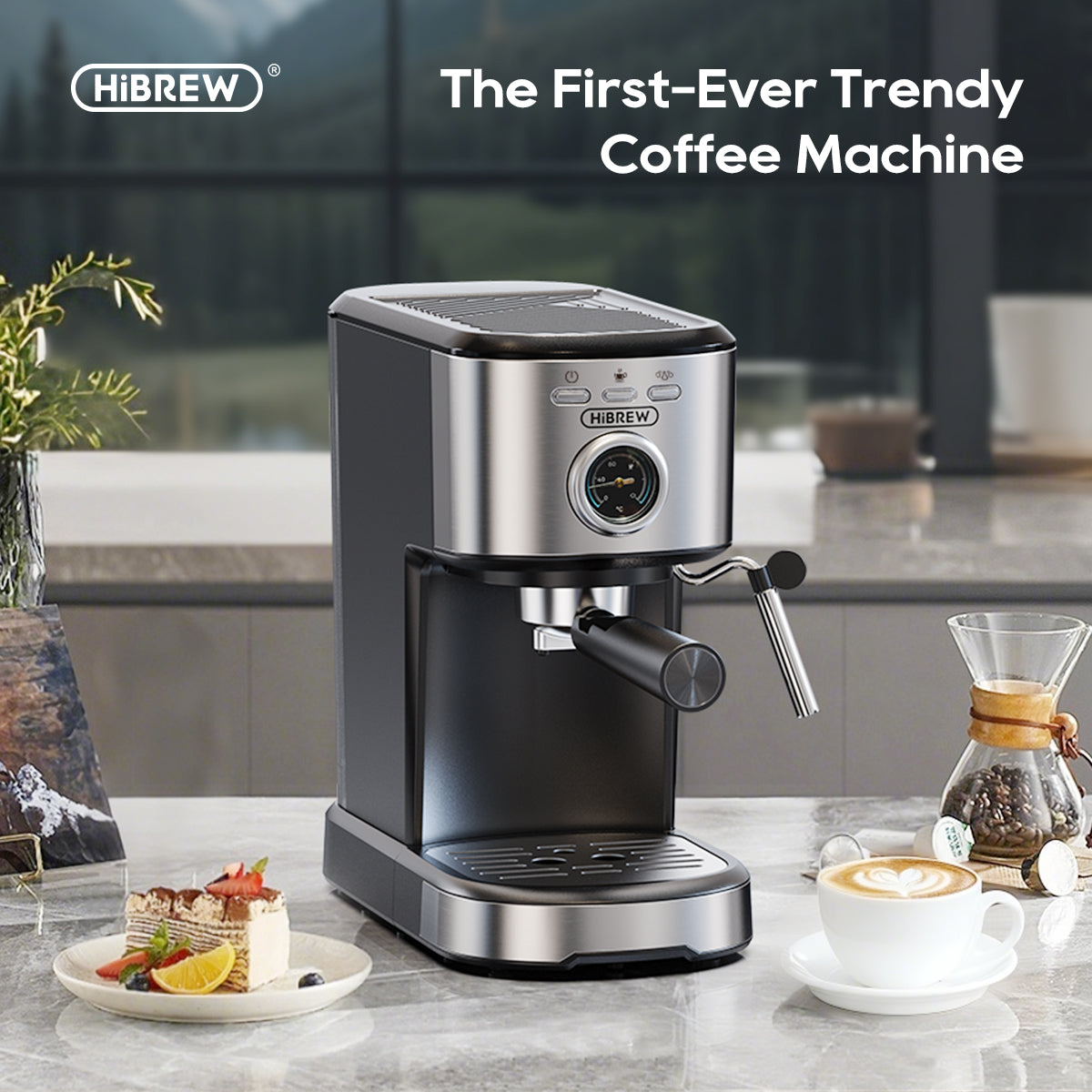 HiBREW H5A Coffee Machine – 15Bar Espresso Maker with One-Touch Extraction & Milk Frother