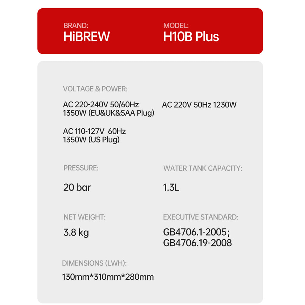 HiBREW H10B Plus Espresso Machine Professional PID & OPV Coffee Maker