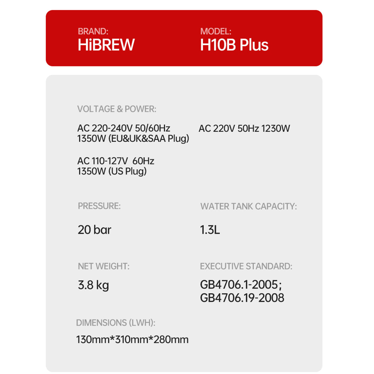 HiBREW H10B Plus Espresso Machine Professional PID & OPV Coffee Maker