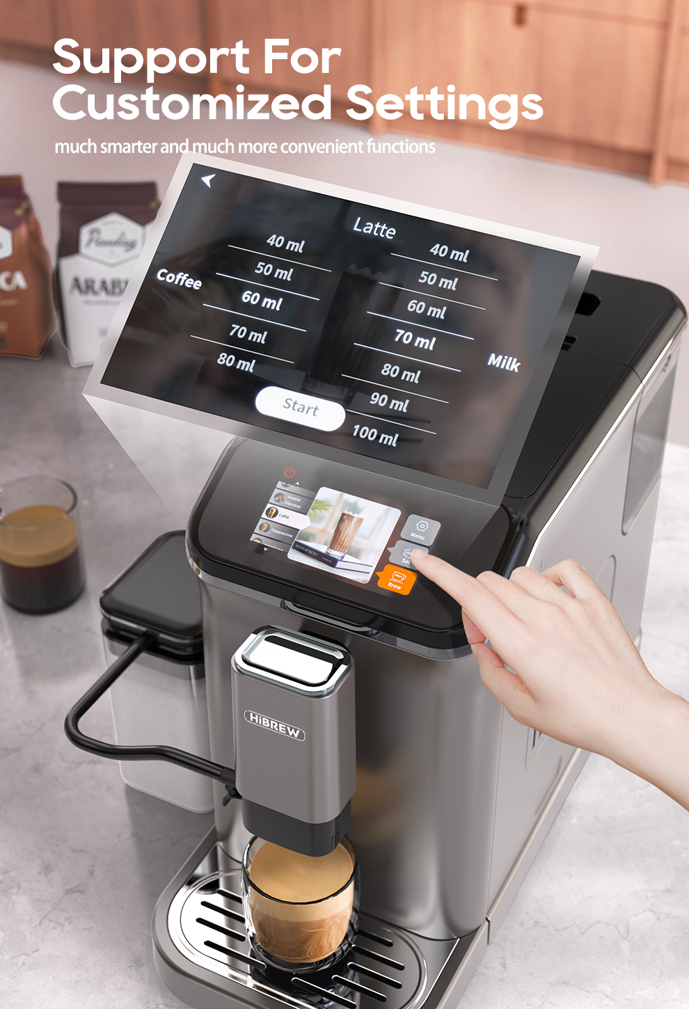 HiBREW Fully Automatic Espresso Machine Cappuccino With Grinder H16