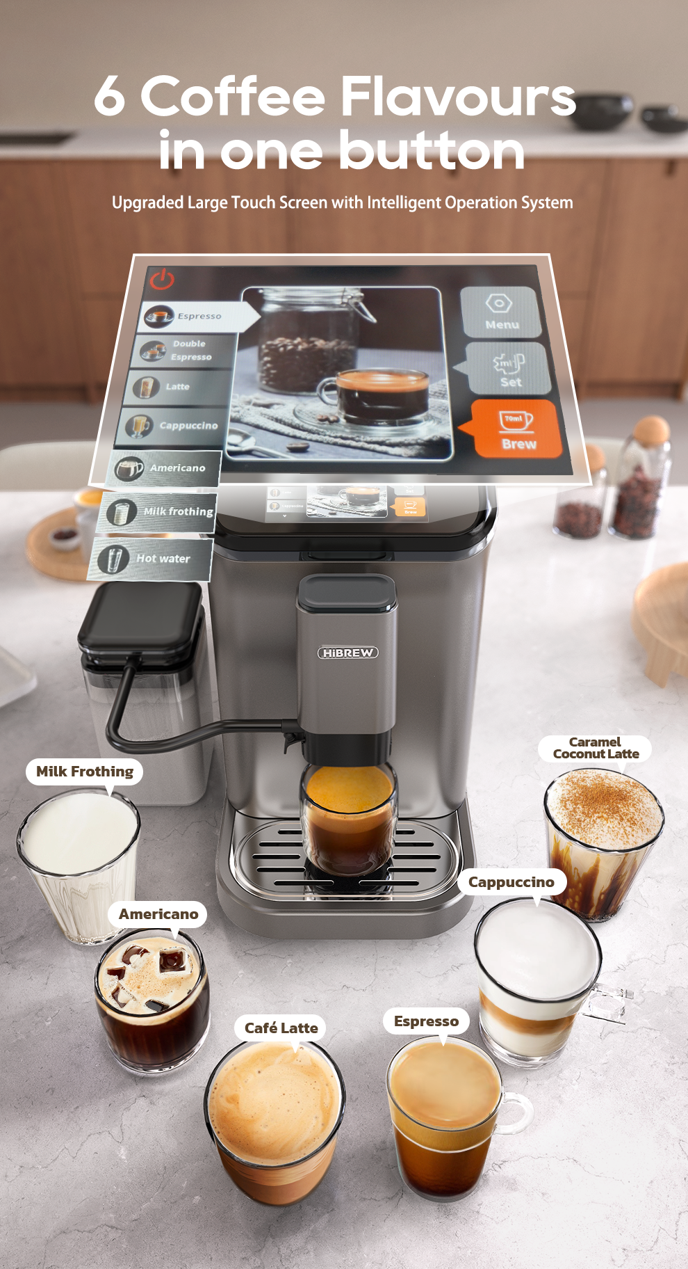 HiBREW Fully Automatic Espresso Machine Cappuccino With Grinder H16