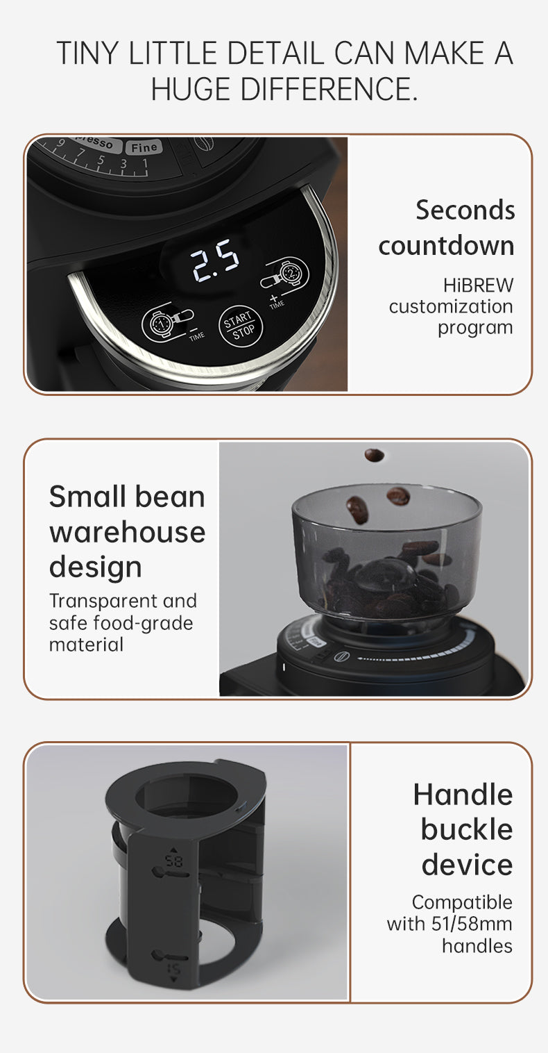 HiBREW Automatic Burr Mill Electric Coffee Grinder with 31 Gears  Visual Bean Storage G3A