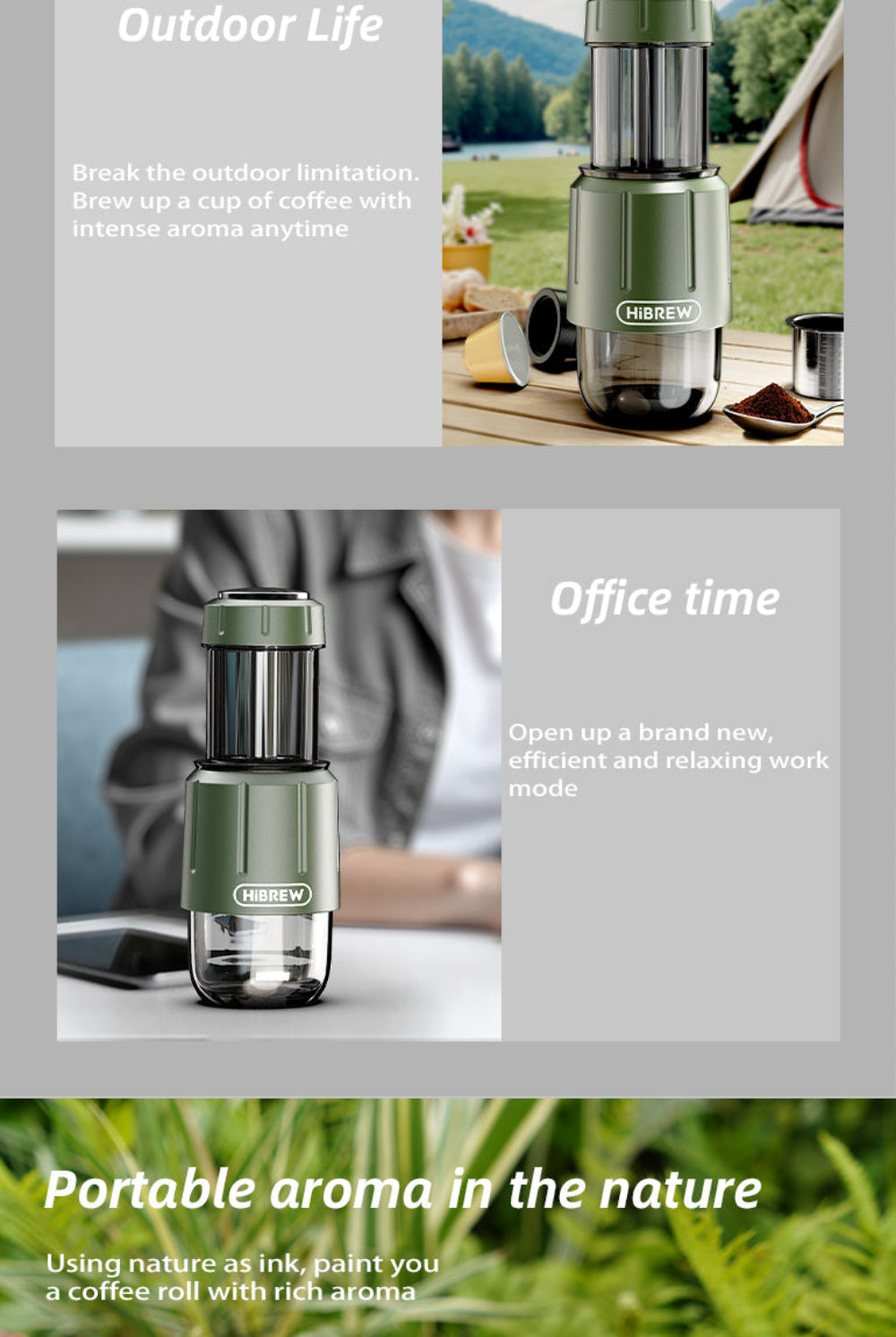HiBREW 2 in 1 Portable Espresso Maker For Capsule & Ground Hand Press Brewer H4D
